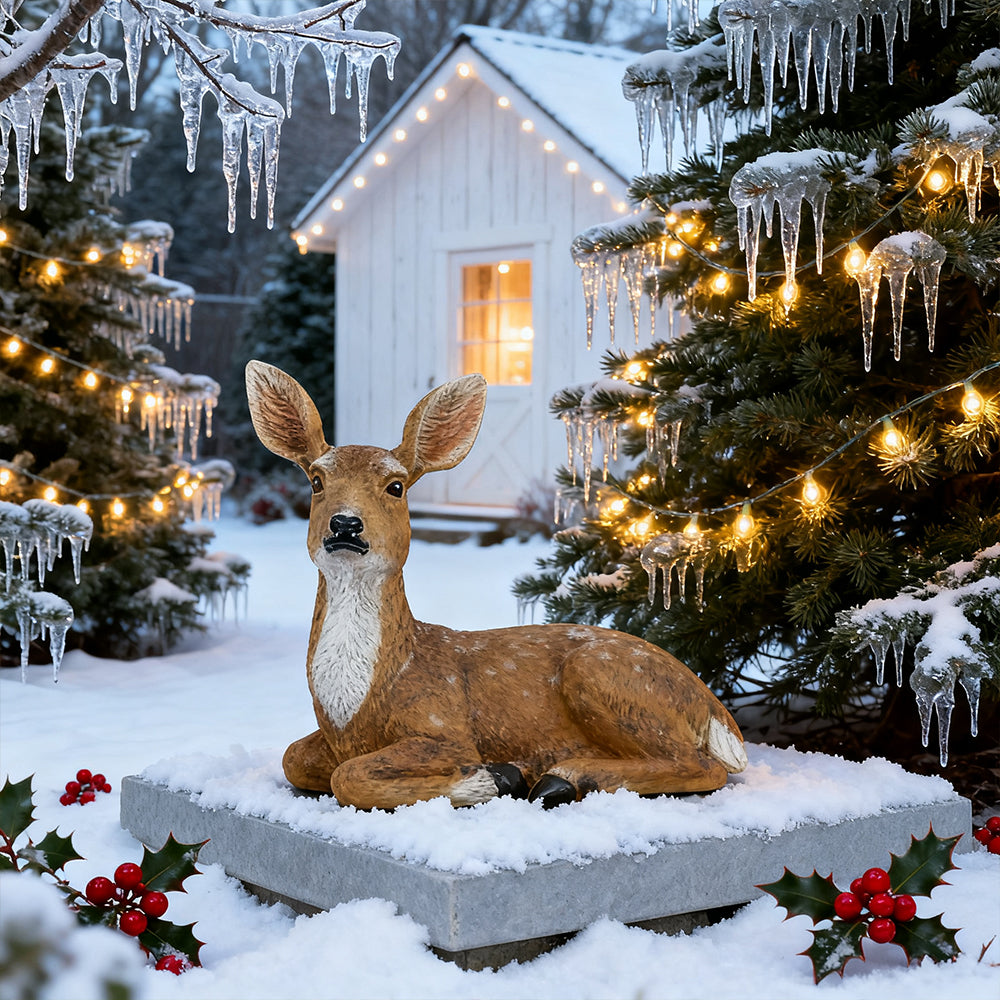 Doe Deer Resin Garden Statue Female Deer Animal Figurine for Indoor and Outdoor Yard Lawn Home Decor