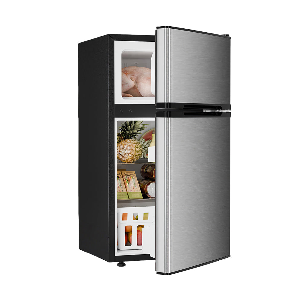 Energy Efficient Compact Refrigerator 3.2 Cu.Ft with Freezer, Adjustable Glass Shelves, Black Design