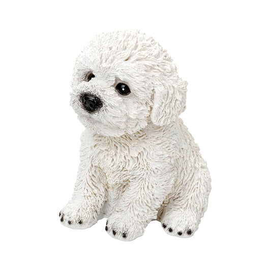 Bichon Frise Figurines 6 Lifelike White Resin Puppy Statue for Outdoor Garden Decor