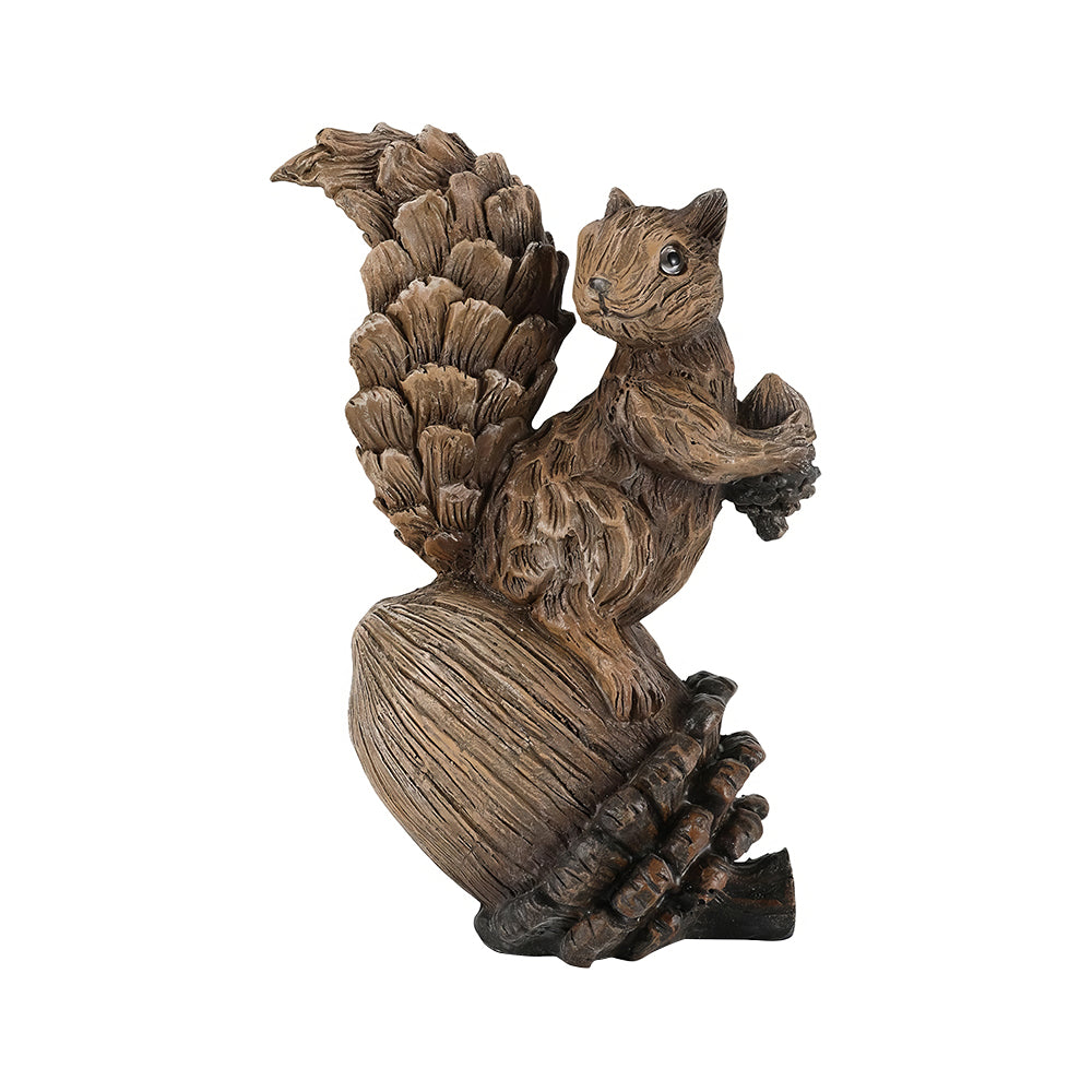 Resin Squirrel Figurine on Pinecone 8 Inch Woodland Animal Decorative Statue for Outdoor and Seasonal Use