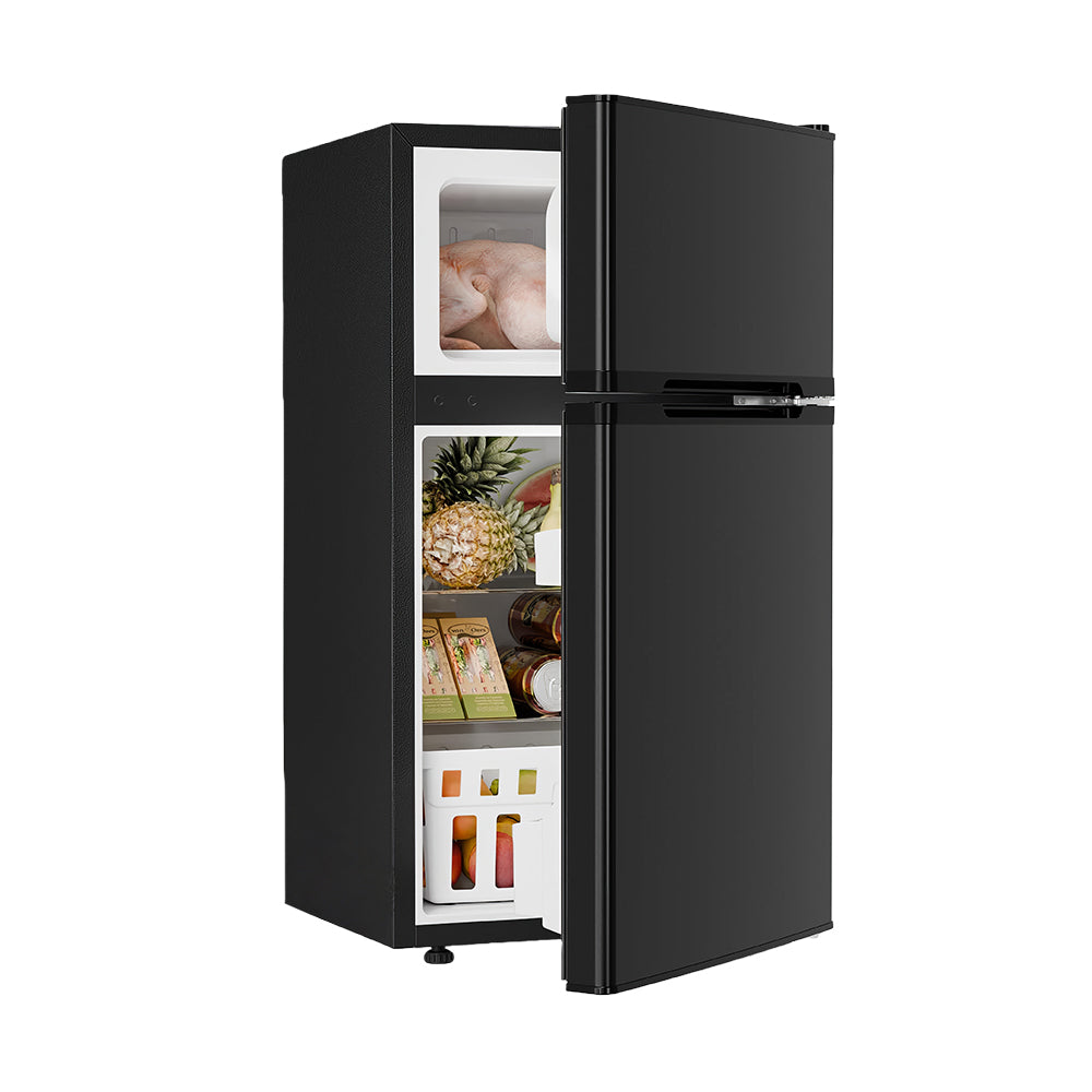 Energy Efficient Compact Refrigerator 3.2 Cu.Ft with Freezer, Adjustable Glass Shelves, Black Design
