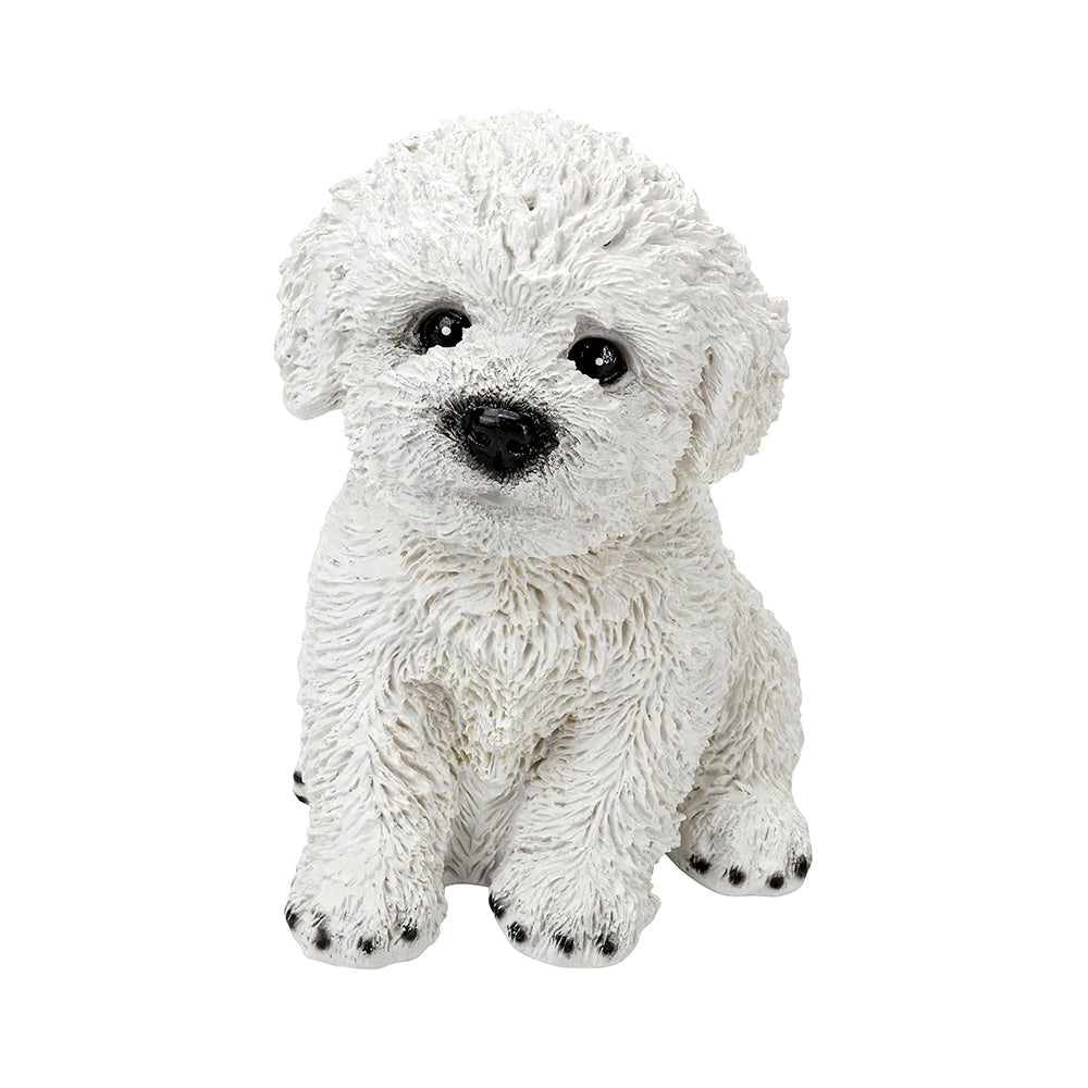 Bichon Frise Figurines 6 Lifelike White Resin Puppy Statue for Outdoor Garden Decor