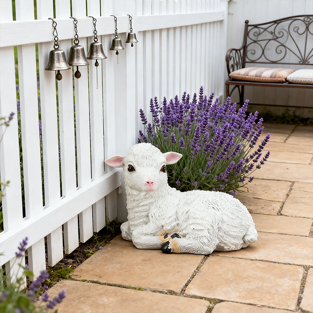 Cute Lamb Garden Statue Resin Sheep Figurine for Yard Patio and Outdoor Decoration