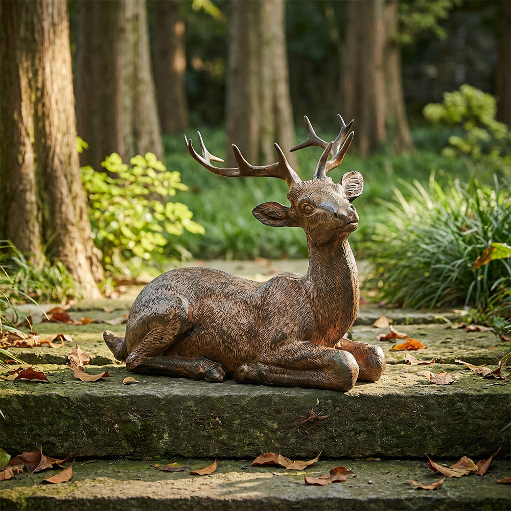Sitting Deer and Laying Elk Resin Statue Christmas Home Decor Indoor Shelf Tabletop