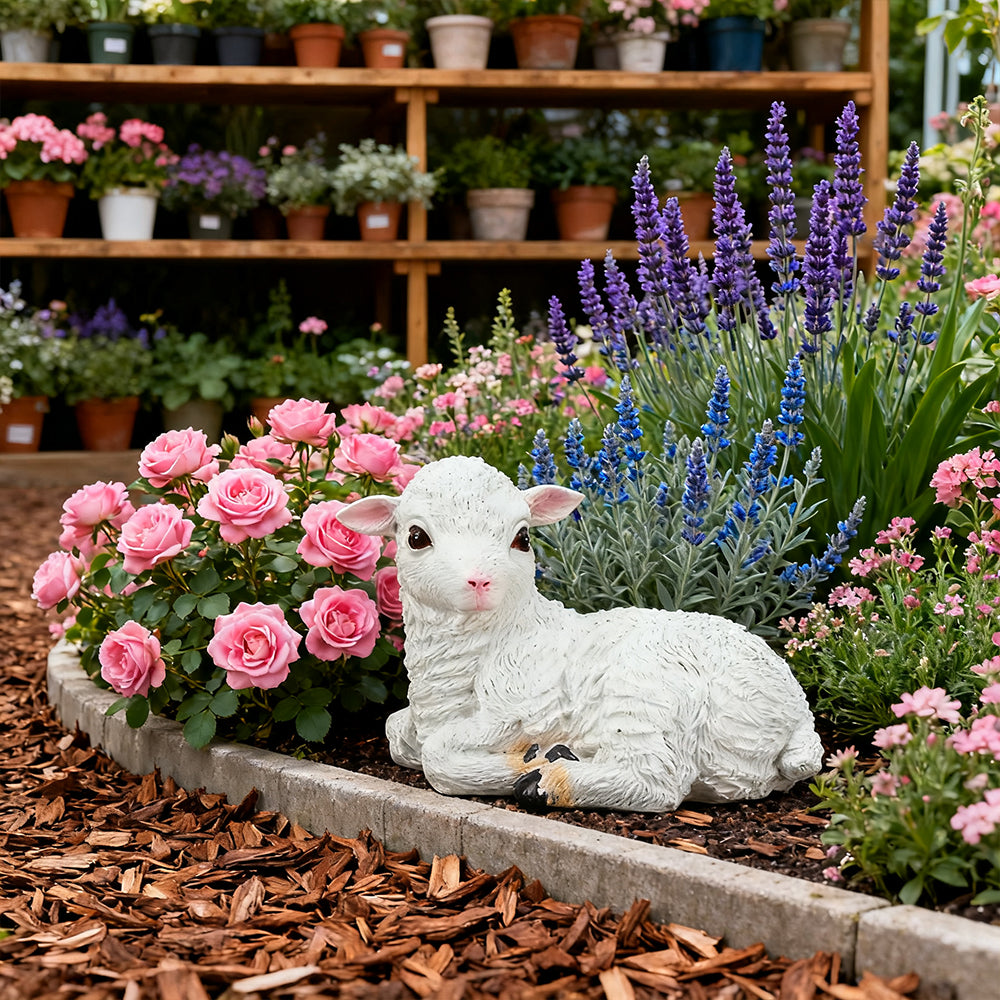 Cute Lamb Garden Statue Resin Sheep Figurine for Yard Patio and Outdoor Decoration