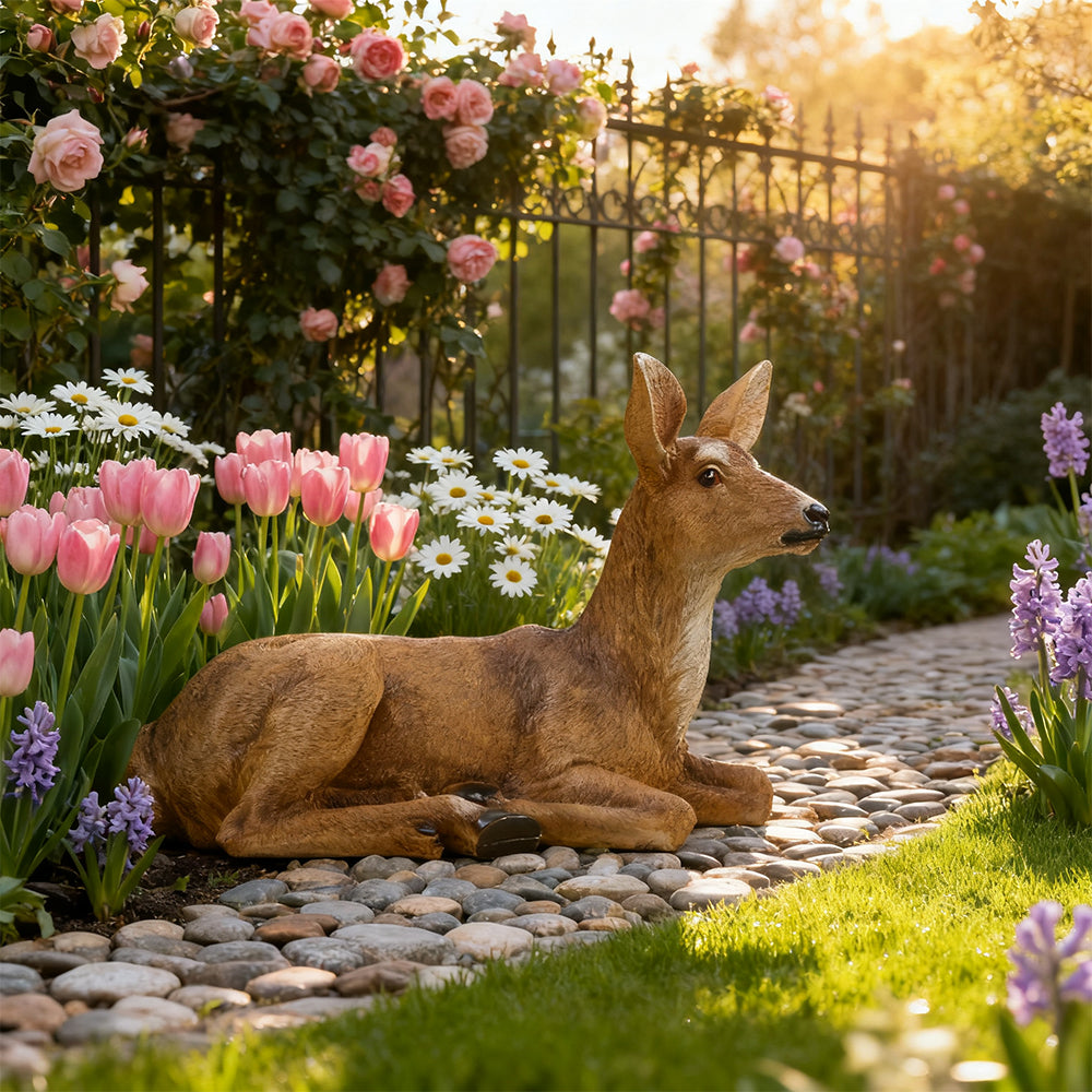 Doe Deer Resin Garden Statue Female Deer Animal Figurine for Indoor and Outdoor Yard Lawn Home Decor