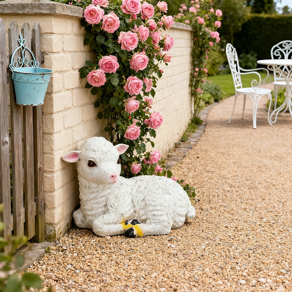 Cute Lamb Garden Statue Resin Sheep Figurine for Yard Patio and Outdoor Decoration