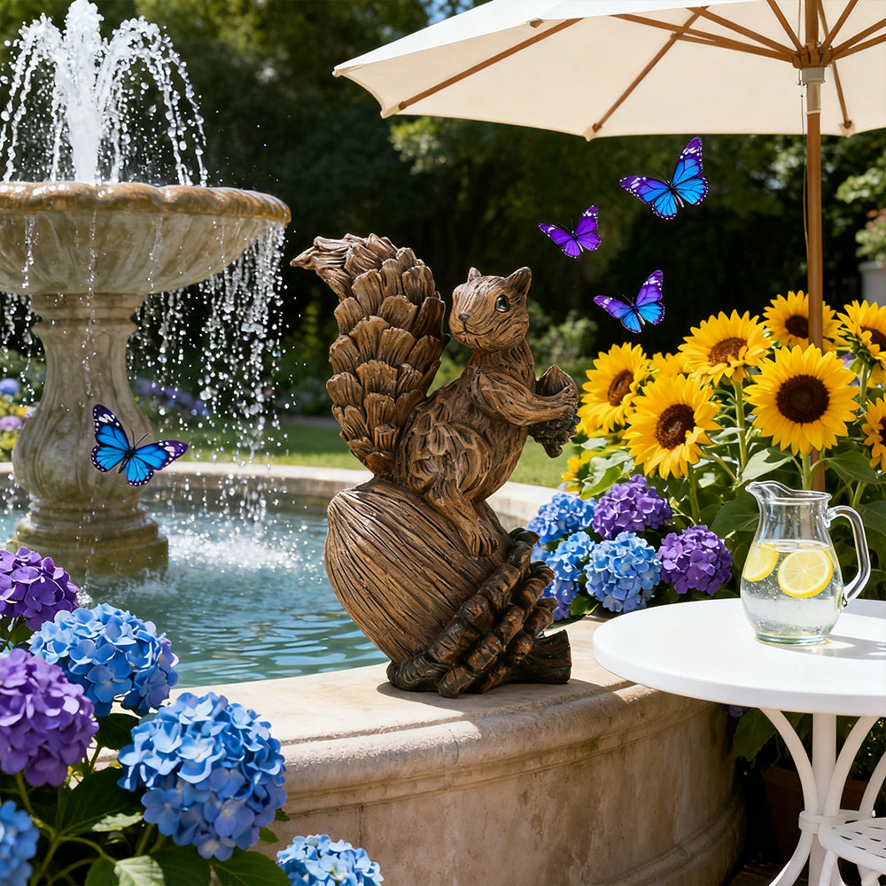 Resin Squirrel Figurine on Pinecone 8 Inch Woodland Animal Decorative Statue for Outdoor and Seasonal Use