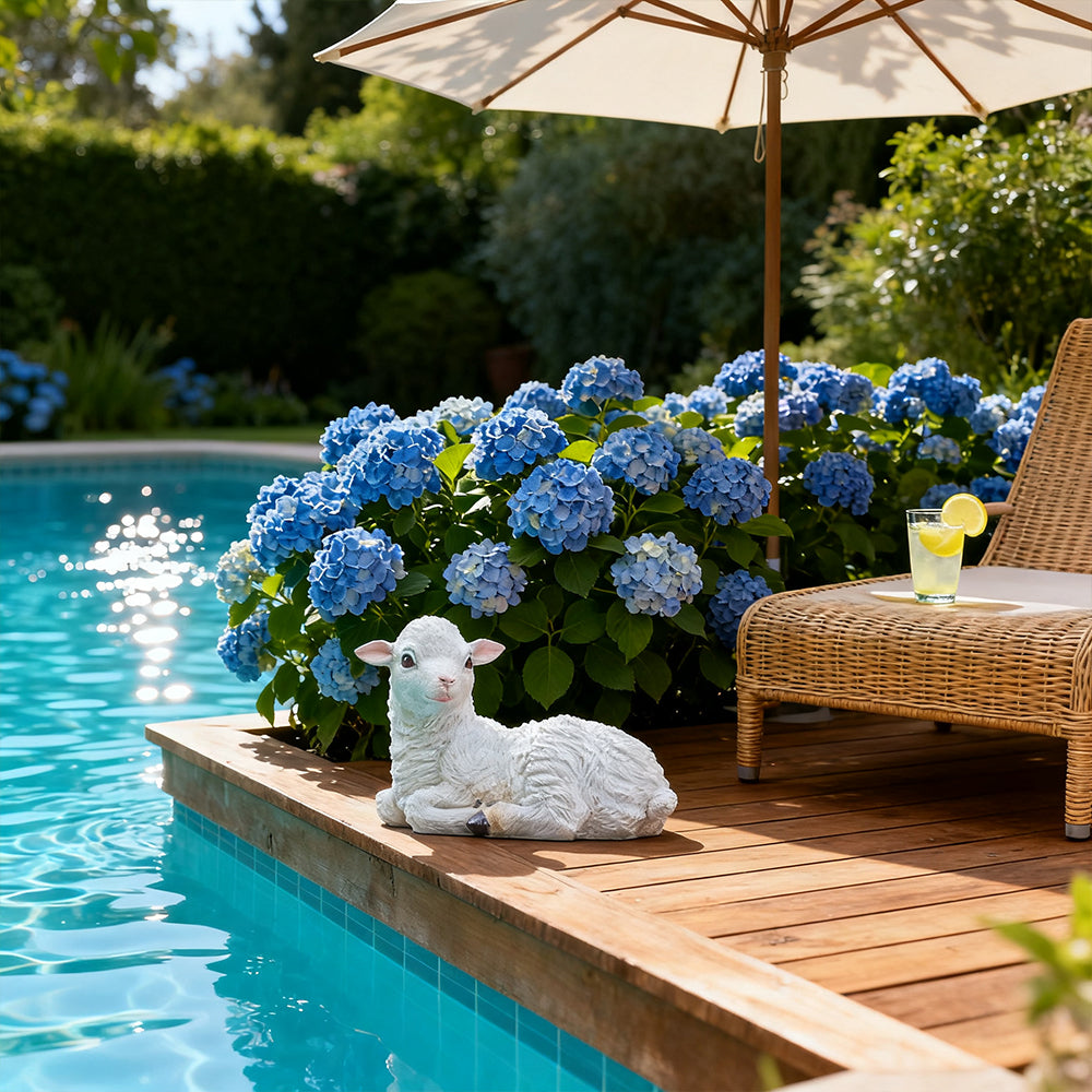 Cute Lamb Garden Statue Resin Sheep Figurine for Yard Patio and Outdoor Decoration