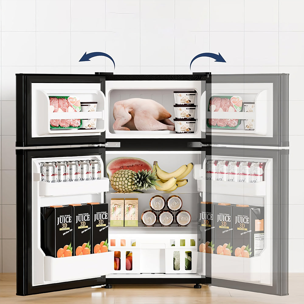 Energy Efficient Compact Refrigerator 3.2 Cu.Ft with Freezer, Adjustable Glass Shelves, Black Design