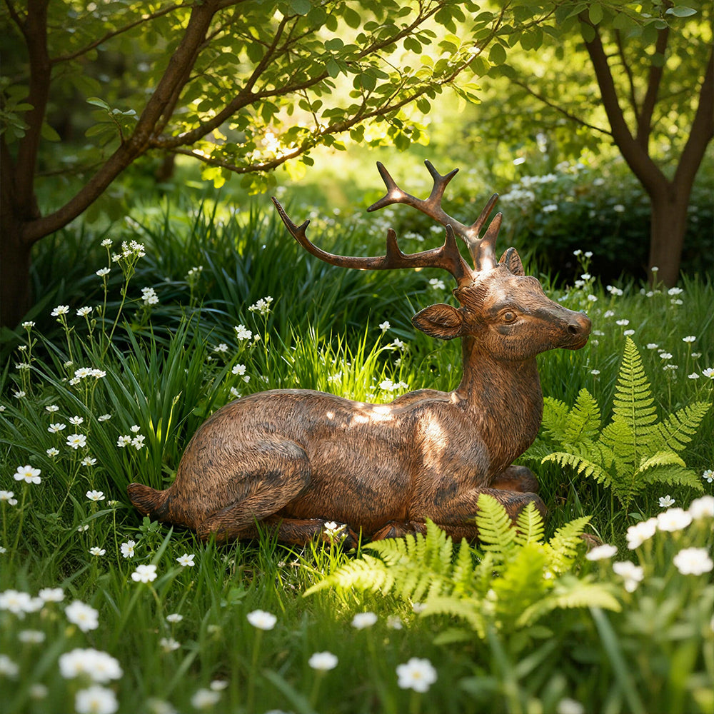 Sitting Deer and Laying Elk Resin Statue Christmas Home Decor Indoor Shelf Tabletop