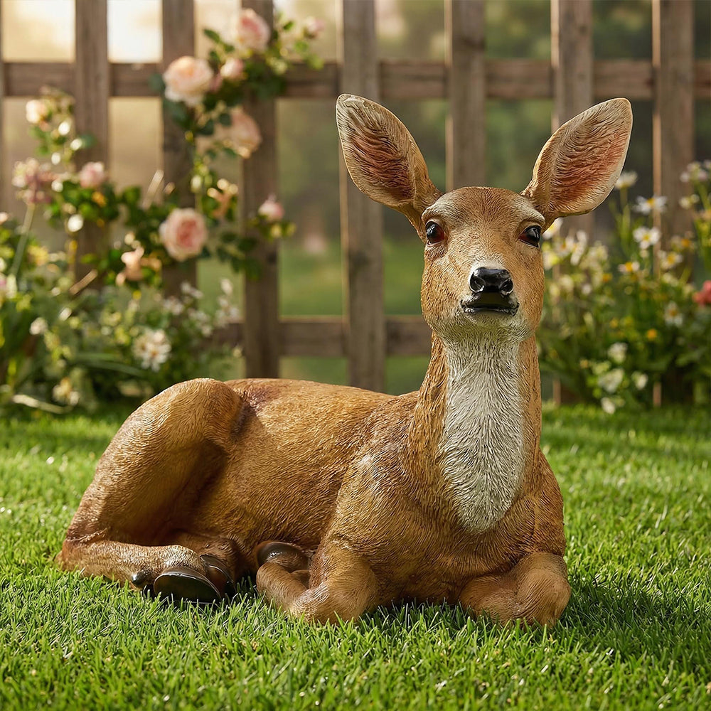 Doe Deer Resin Garden Statue Female Deer Animal Figurine for Indoor and Outdoor Yard Lawn Home Decor