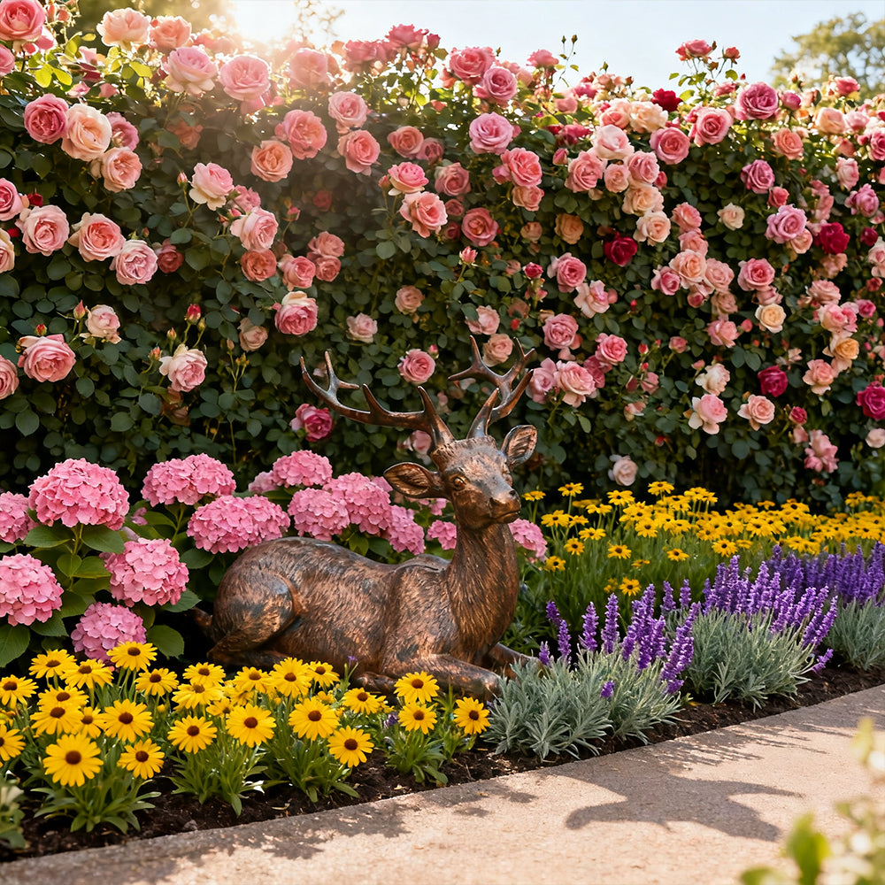 Sitting Deer and Laying Elk Resin Statue Christmas Home Decor Indoor Shelf Tabletop
