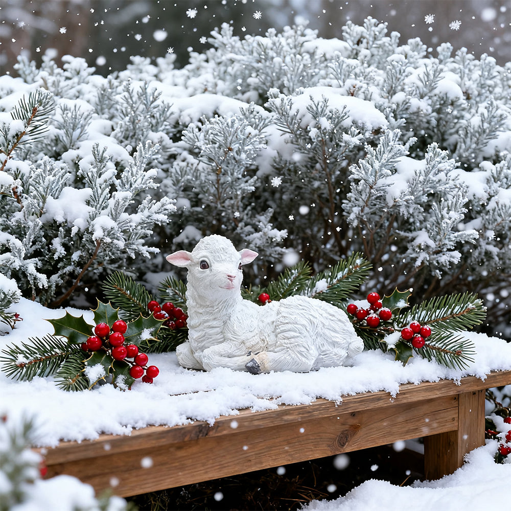 Cute Lamb Garden Statue Resin Sheep Figurine for Yard Patio and Outdoor Decoration