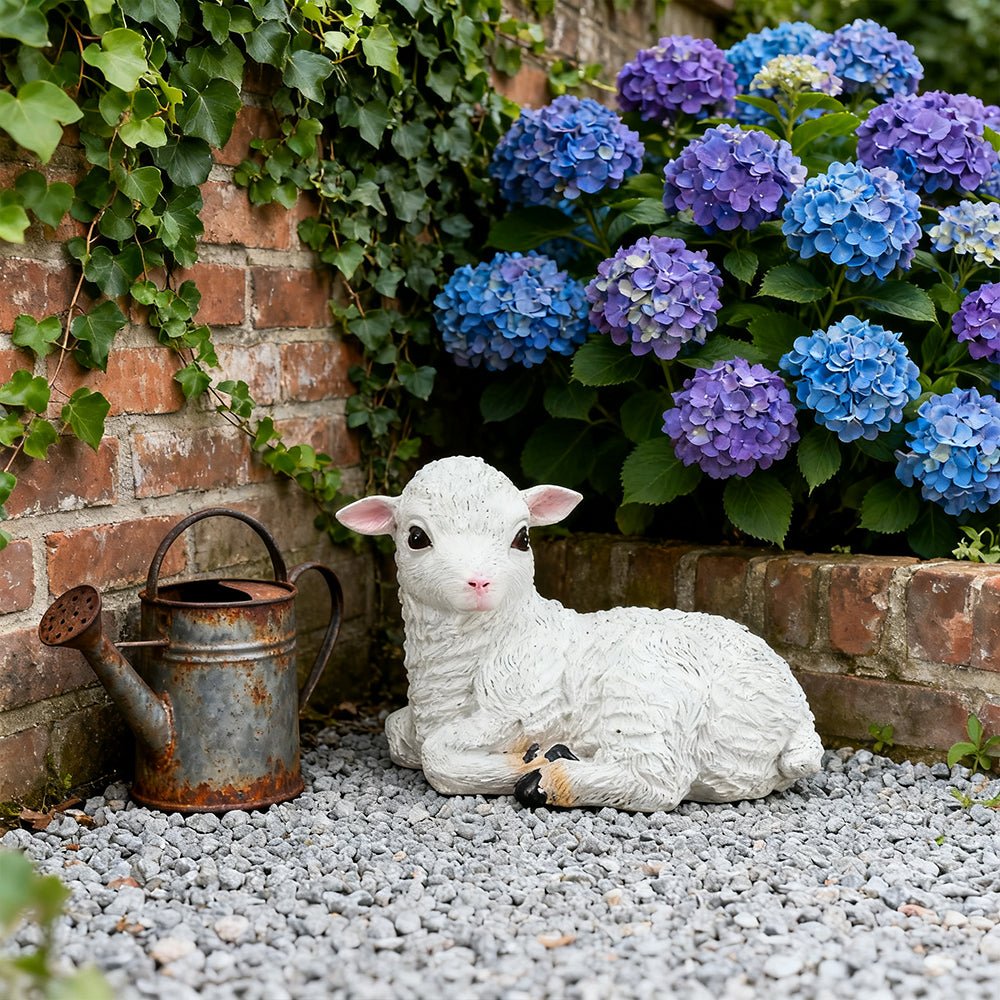 Cute Lamb Garden Statue Resin Sheep Figurine for Yard Patio and Outdoor Decoration